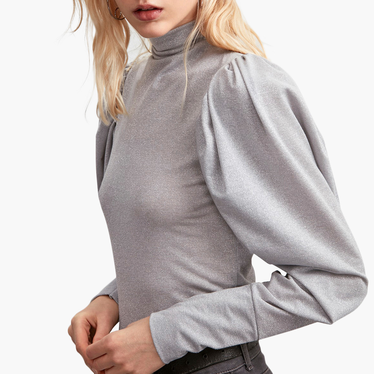 بلوزة بارزة الملمس بياقة عالية وأكمام منتفخة من ترينديول-women-clothing-shirtsandblouses-blouses-image-4