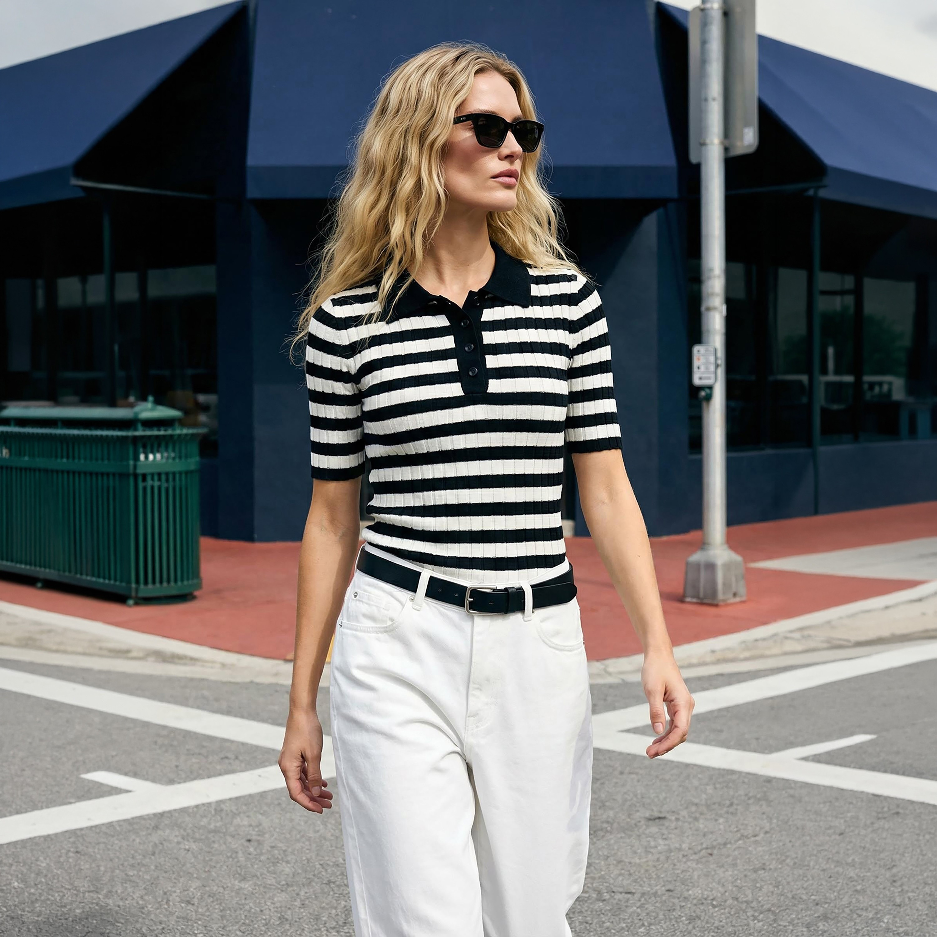 Trendyolmilla Black Striped Collared Women's Knit Top-women-clothing-shirtsandblouses-blouses-image-4