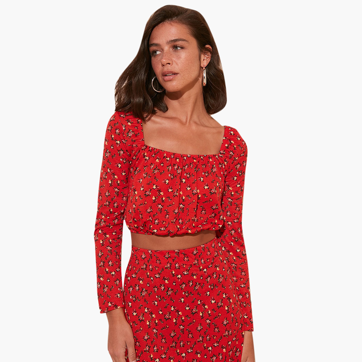 فستان قصيرإيه لاين بياقة مربعة وطبعات أزهار من ترينديول-women-clothing-dresses-image-3