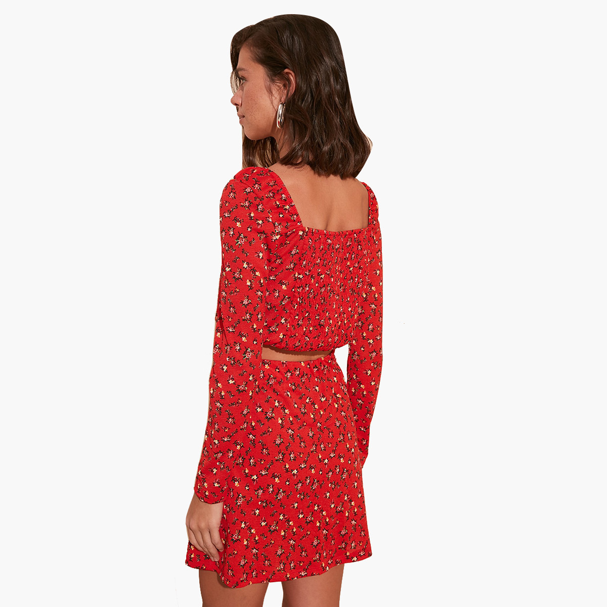 فستان قصيرإيه لاين بياقة مربعة وطبعات أزهار من ترينديول-women-clothing-dresses-image-4