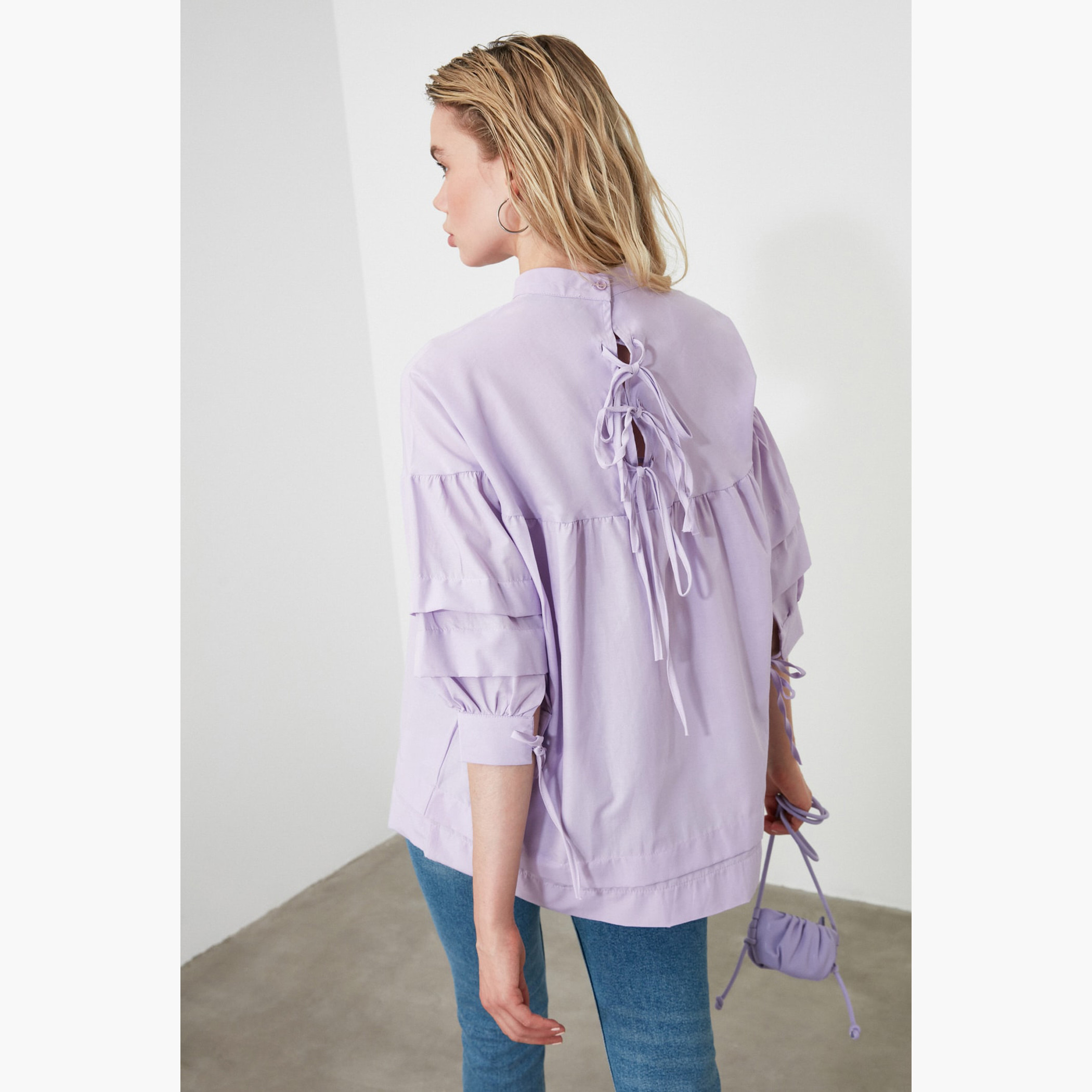 Trendyolmilla Women Cotton And Polyester Solid Purple Top-women-clothing-shirtsandblouses-blouses-image-3