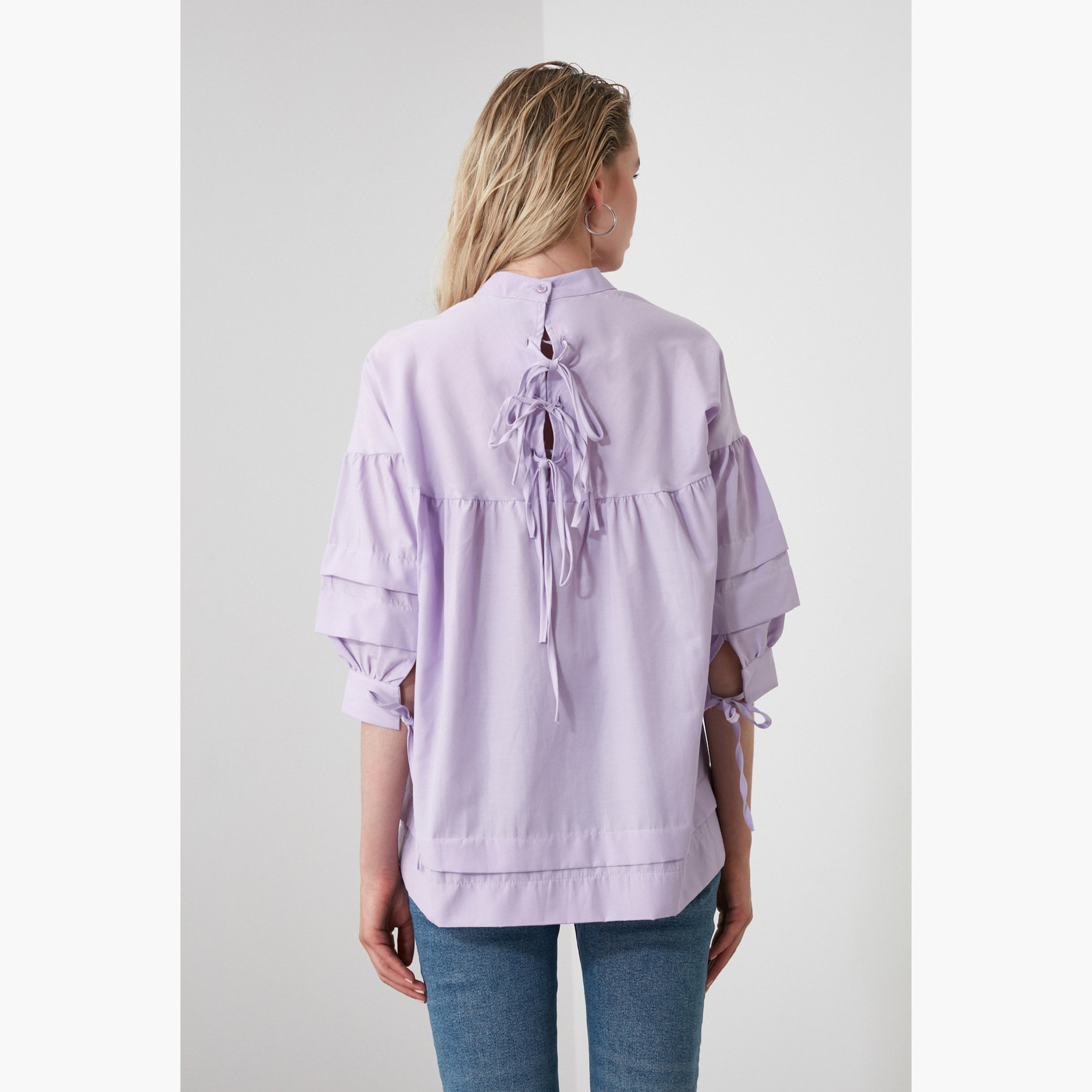 Trendyolmilla Women Cotton And Polyester Solid Purple Top-women-clothing-shirtsandblouses-blouses-image-5
