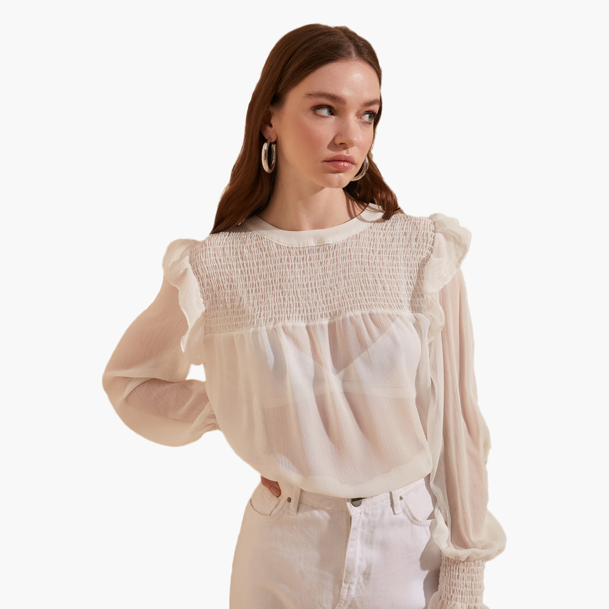 Trendyol Textured Top with Long Sleeves and Smocking Detail-women-clothing-shirtsandblouses-blouses-image-2