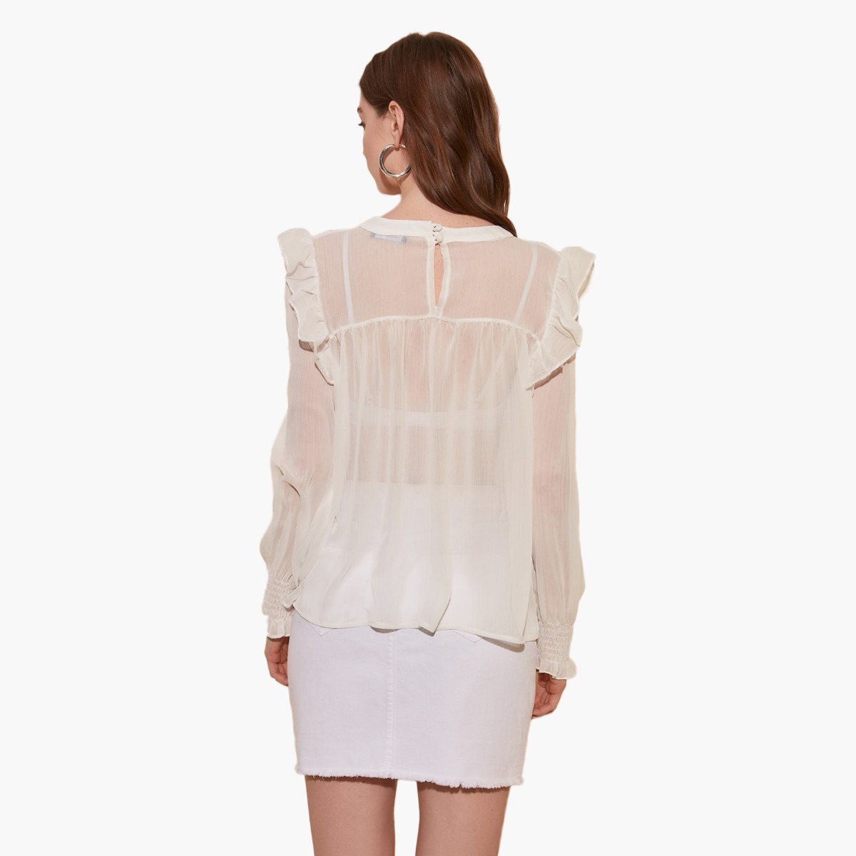 Trendyol Textured Top with Long Sleeves and Smocking Detail-women-clothing-shirtsandblouses-blouses-image-3