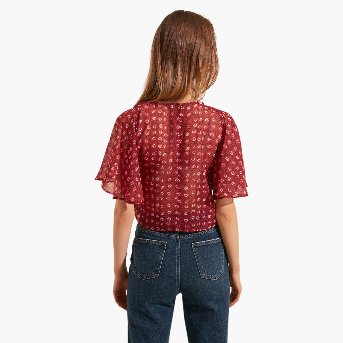 بلوزة قصيرة بياقة ضيقة وأكمام واسعة وطبعات أزهار من ترينديول-women-clothing-shirtsandblouses-blouses-image-4