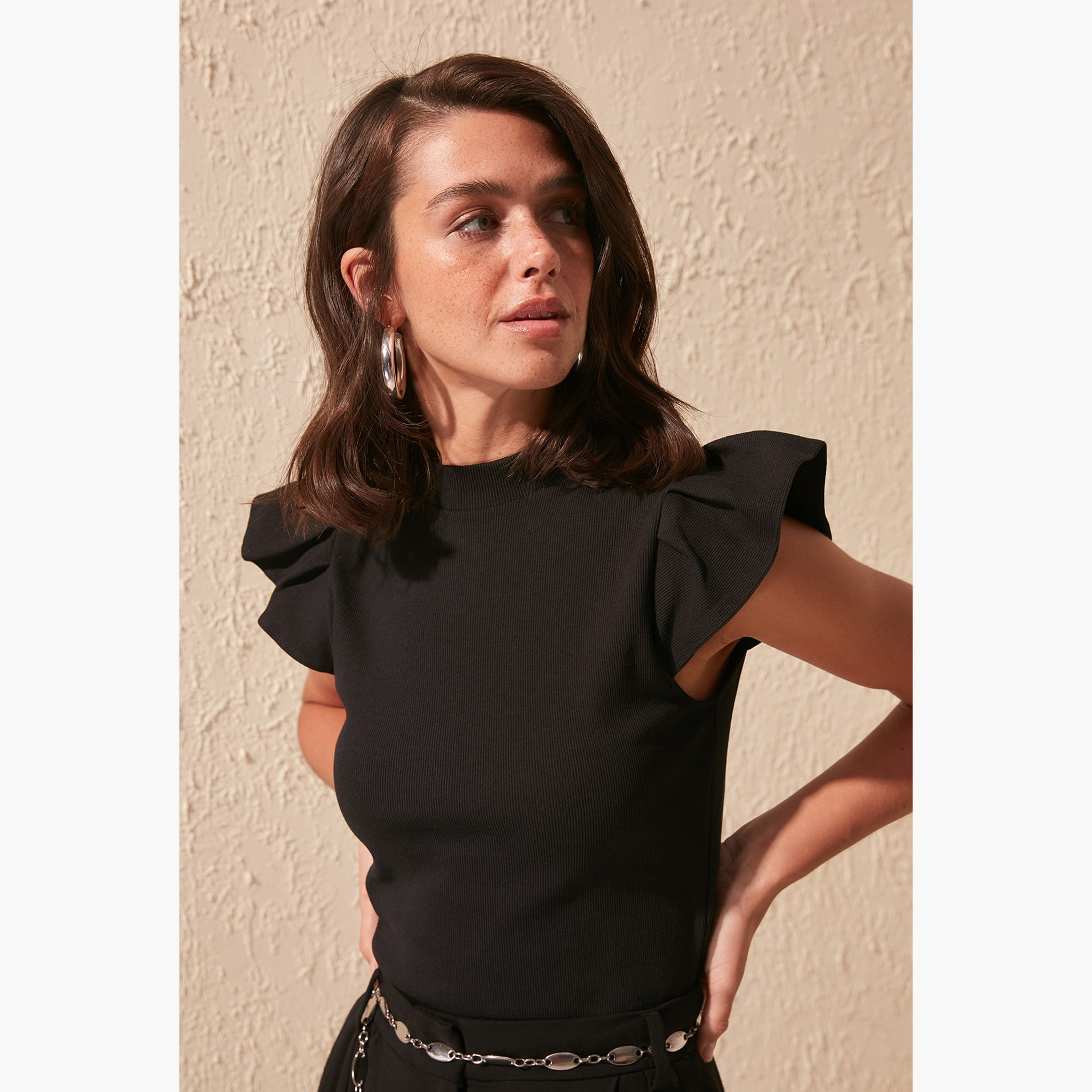 Trendyol Textured High Neck Knit Top with Cap Sleeves-women-clothing-shirtsandblouses-blouses-image-2