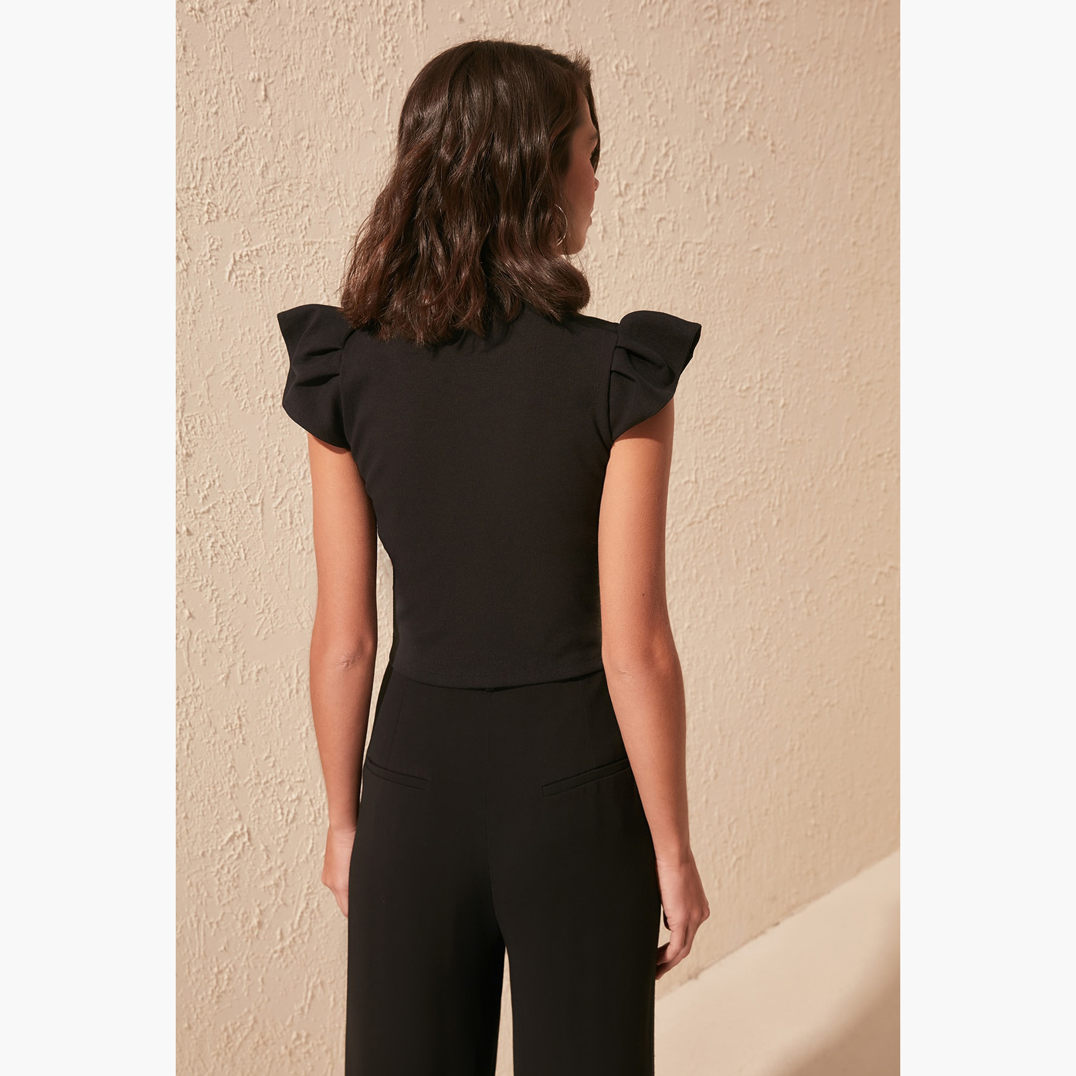 Trendyol Textured High Neck Knit Top with Cap Sleeves-women-clothing-shirtsandblouses-blouses-image-4