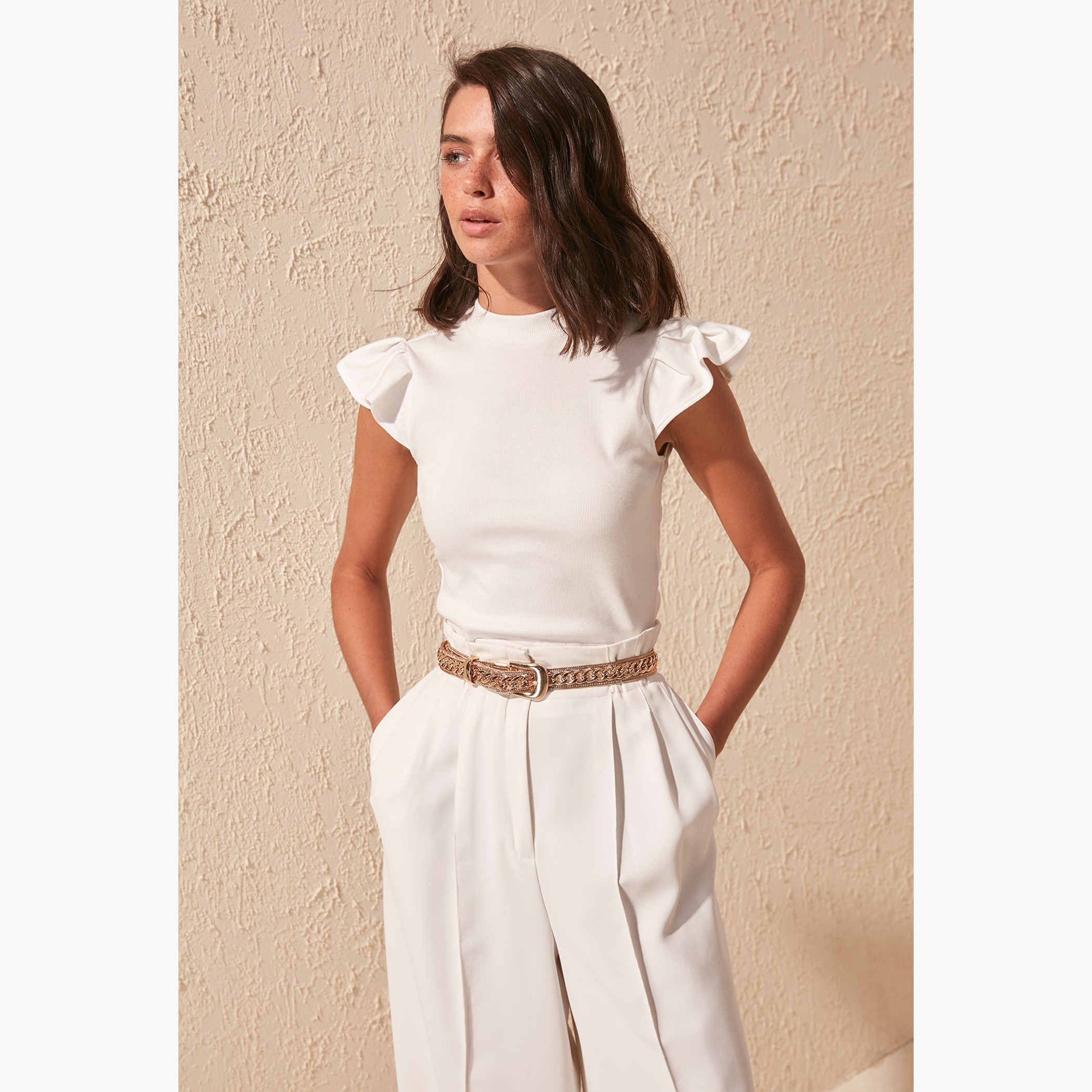 Trendyol Textured High Neck Knit Top with Cap Sleeves-women-clothing-shirtsandblouses-blouses-image-7