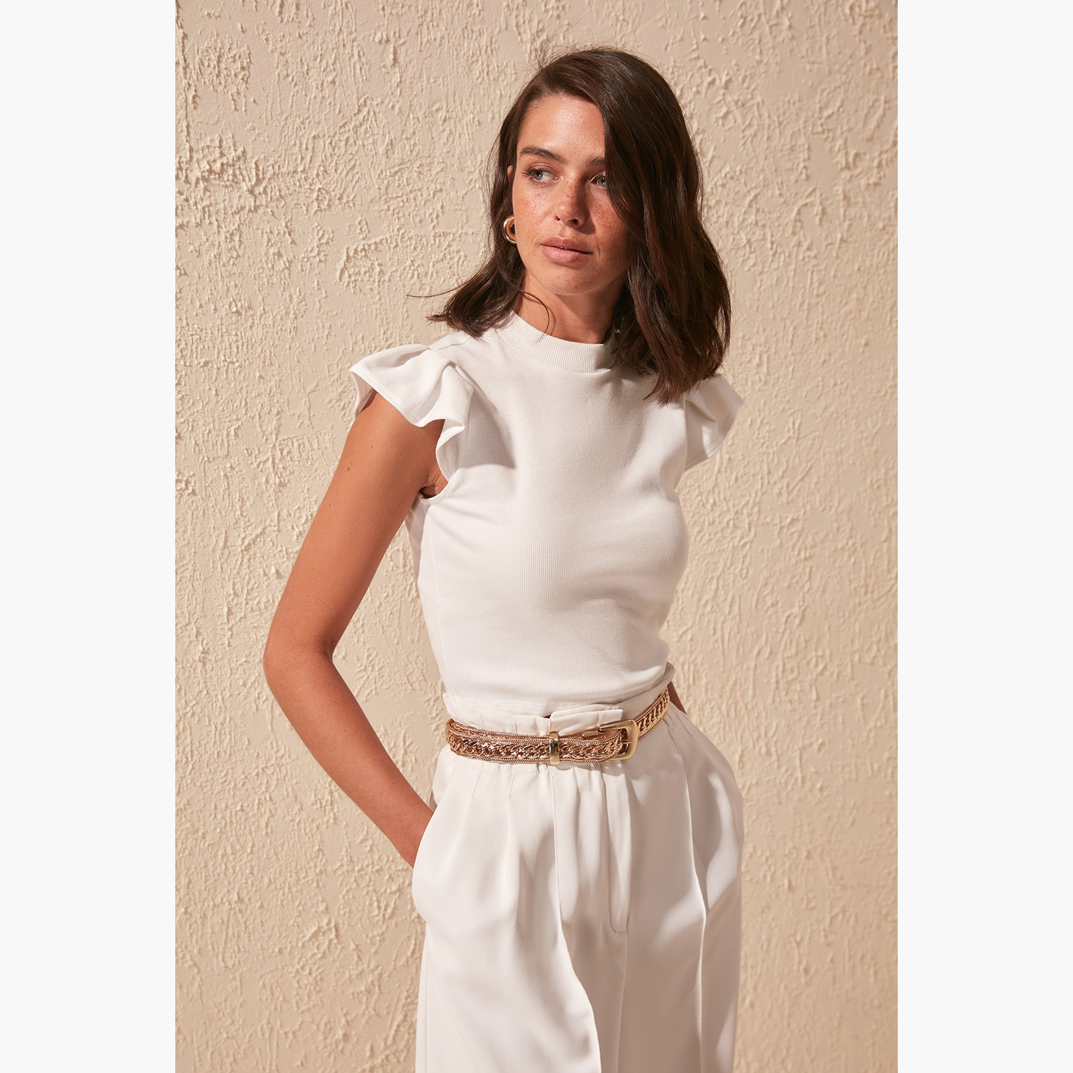 Trendyol Textured High Neck Knit Top with Cap Sleeves-women-clothing-shirtsandblouses-blouses-image-8