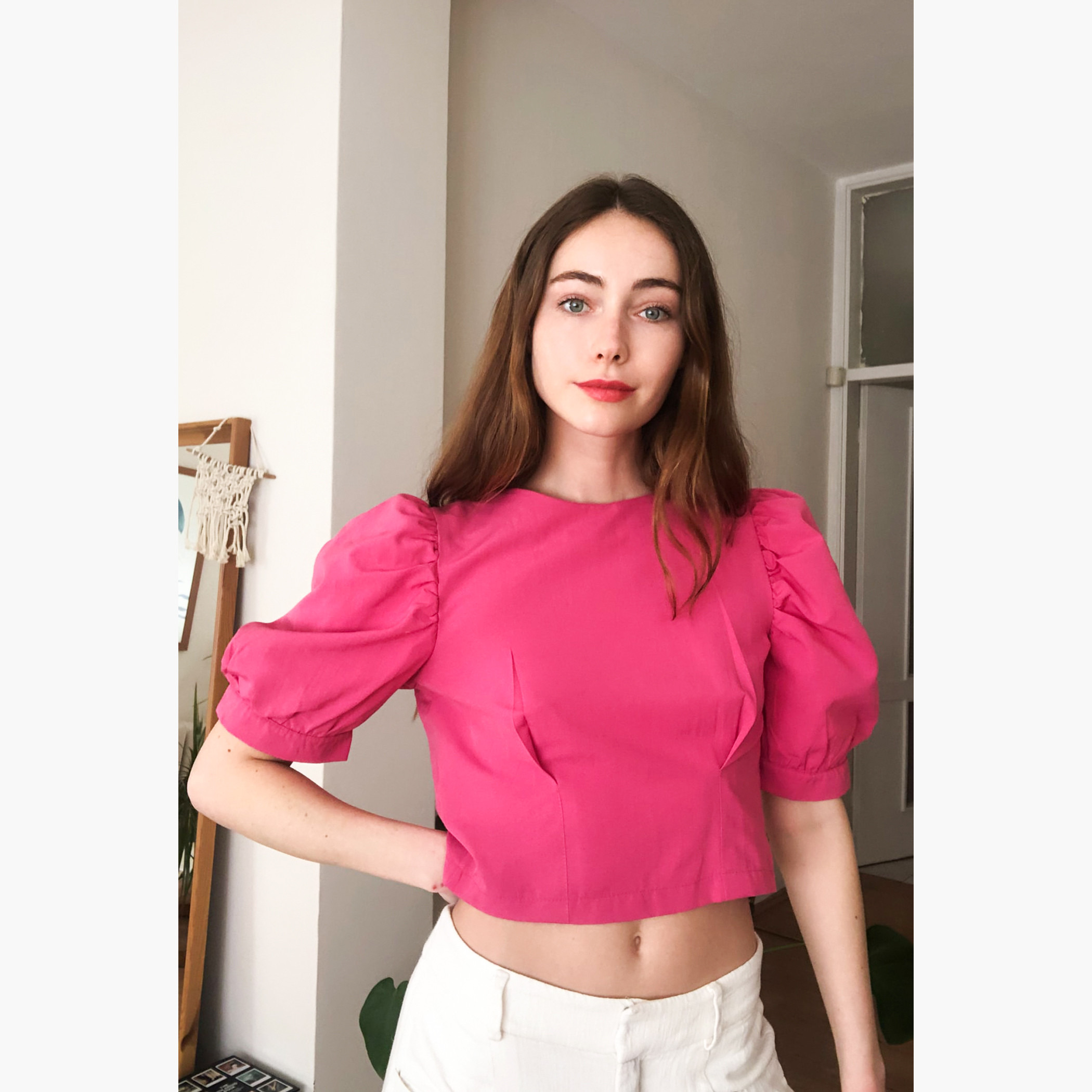 Trendyol Solid Crop Top with Puff Sleeves and Zip Closure-women-clothing-shirtsandblouses-blouses-image-1