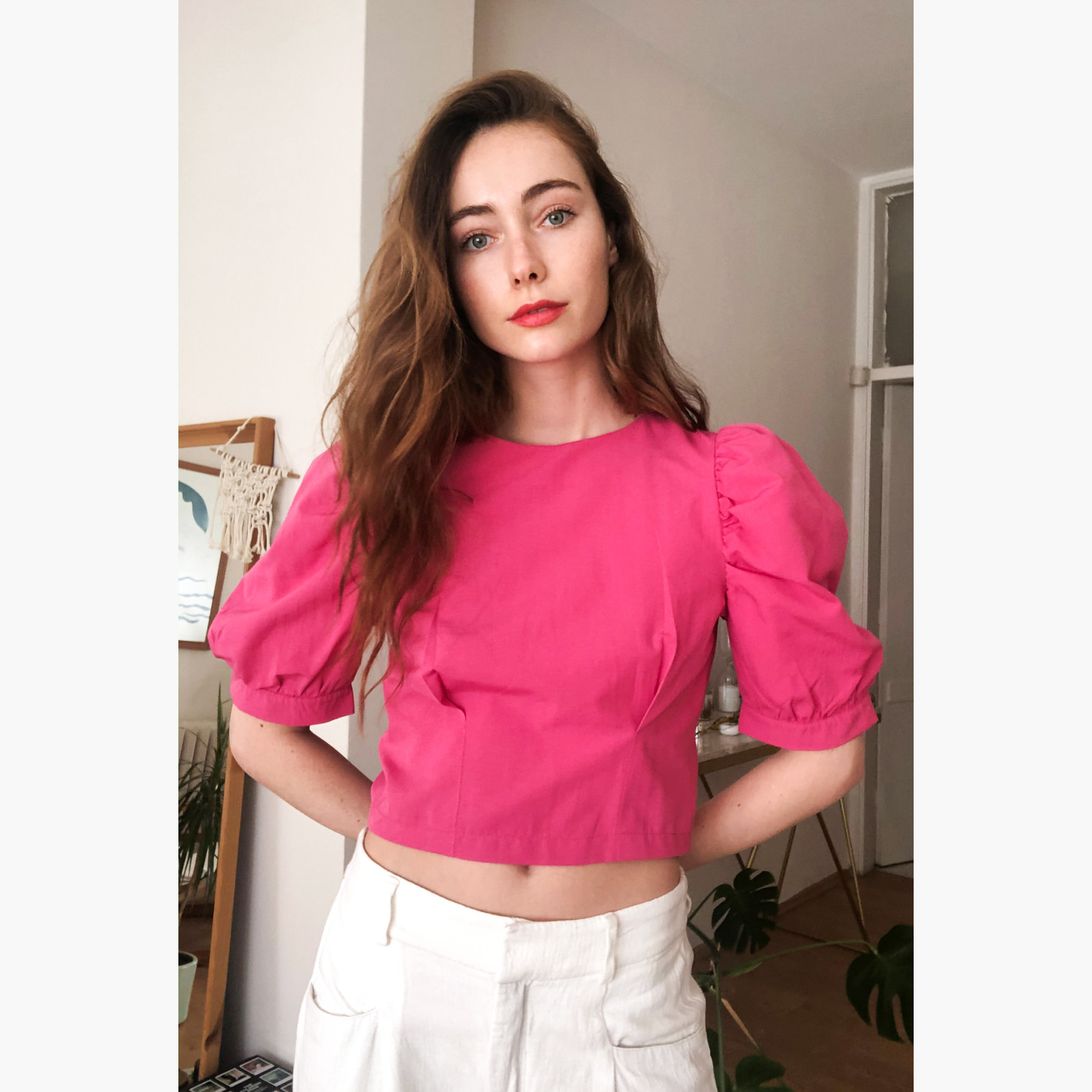 Trendyol Solid Crop Top with Puff Sleeves and Zip Closure-women-clothing-shirtsandblouses-blouses-image-2