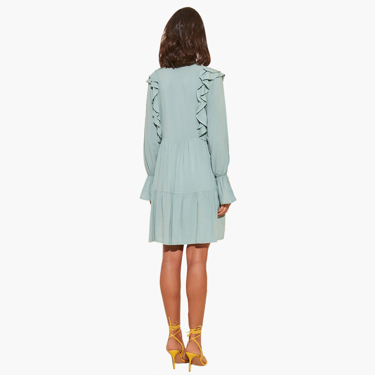 Trendyol Solid Mini A-line Dress with Ruffle Detail and Long Sleeves-women-clothing-dresses-image-8