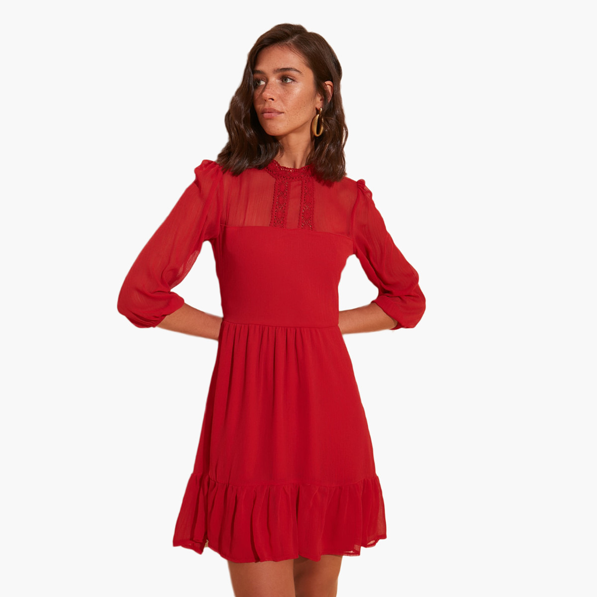 Trendyol Lace Mini A-line Dress with 3/4 Sleeves-women-clothing-dresses-image-1