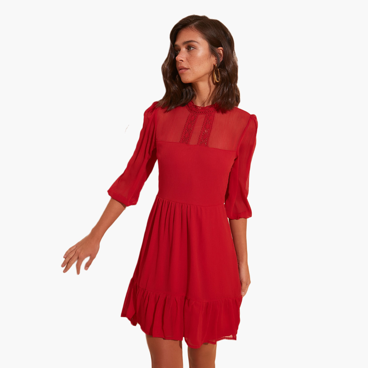 Trendyol Lace Mini A-line Dress with 3/4 Sleeves-women-clothing-dresses-image-3