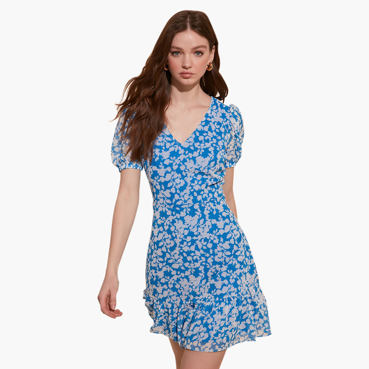 فستان قصير آيه لاين بطبعات وأكمام قصيرة وياقة V من ترينديول-women-clothing-dresses-image-2