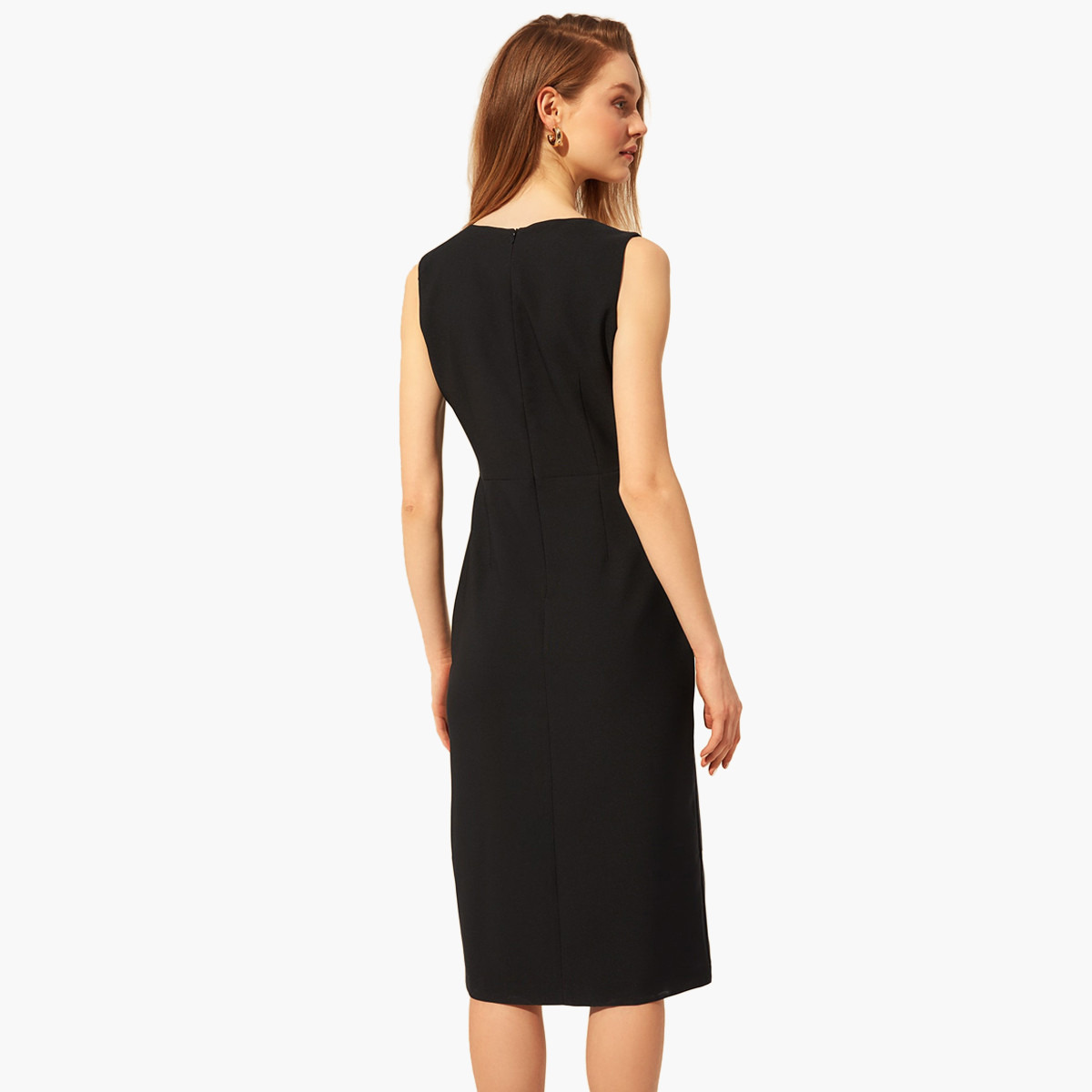 فستان ميدي مخطط دون أكمام بياقة V وتفاصيل فتحة من ترينديول-women-clothing-dresses-image-5