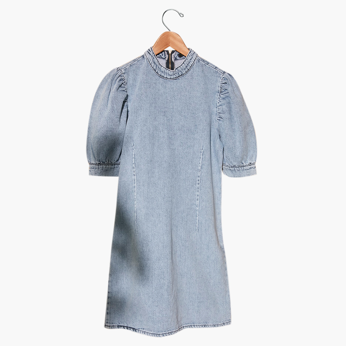 فستان ميني سادة إيه لاين بياقة عالية وأكمام بطول المرفق من ترينديول-women-clothing-dresses-image-1