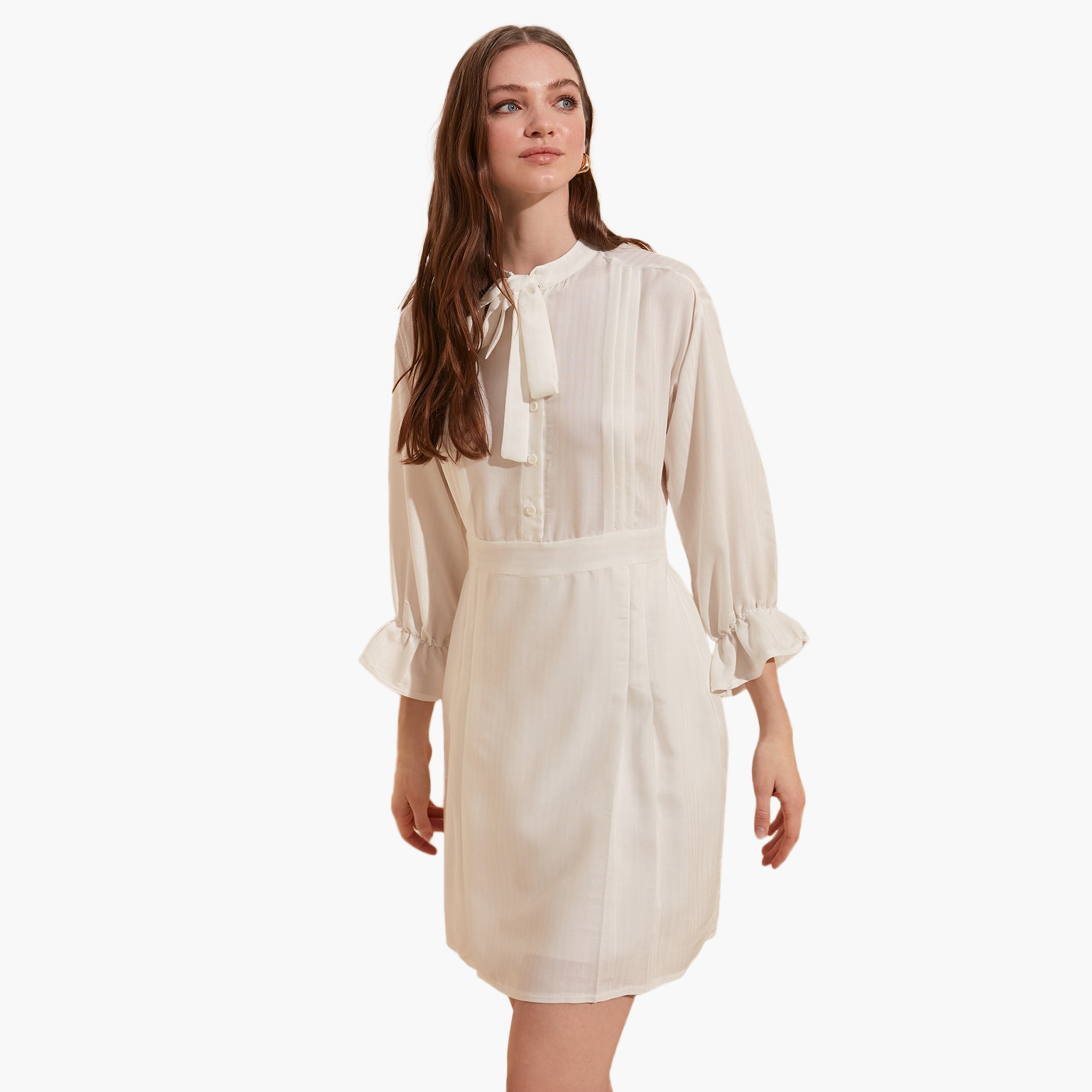 Trendyol Solid Mini A-line Dress with Long Sleeves-women-clothing-dresses-image-1