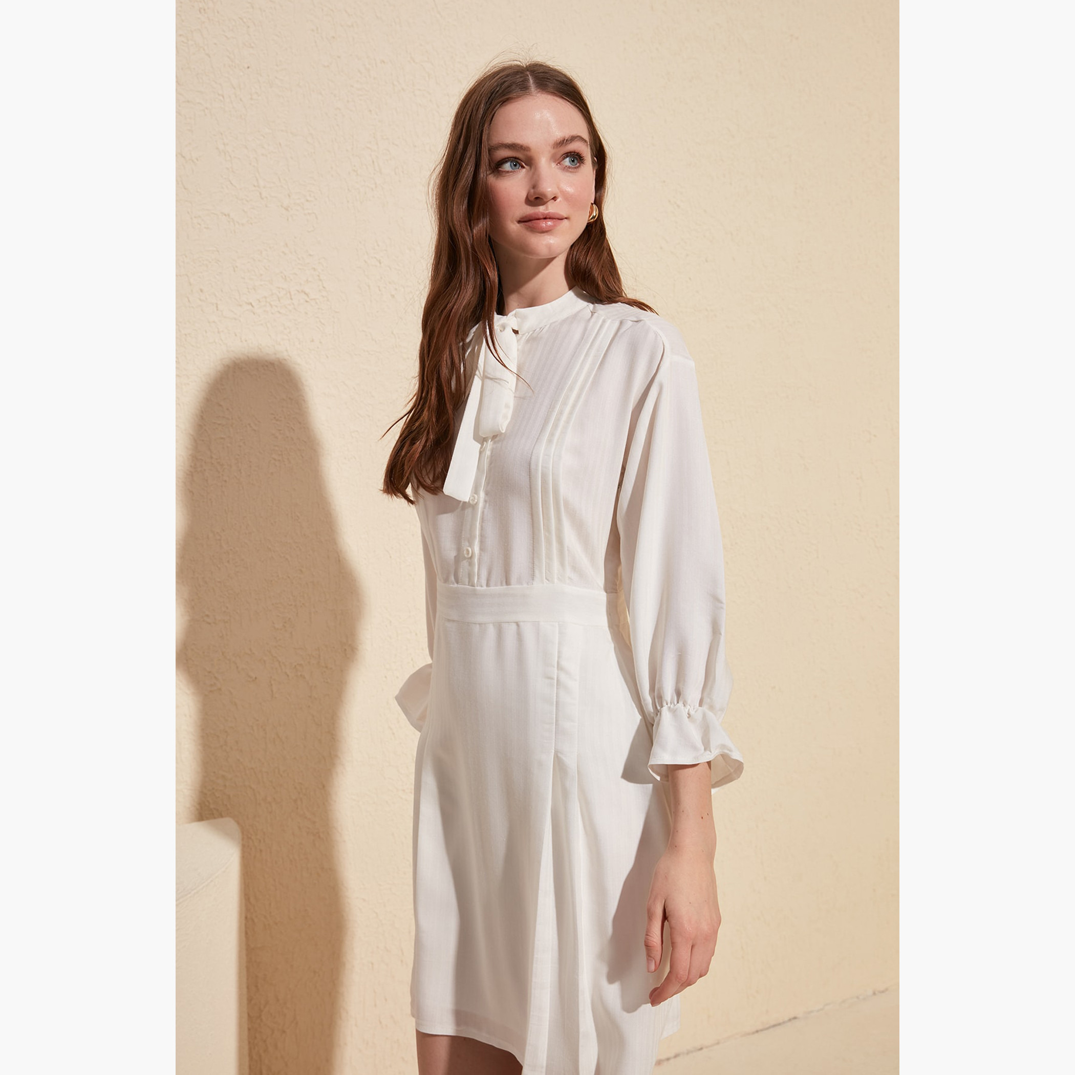 Trendyol Solid Mini A-line Dress with Long Sleeves-women-clothing-dresses-image-2