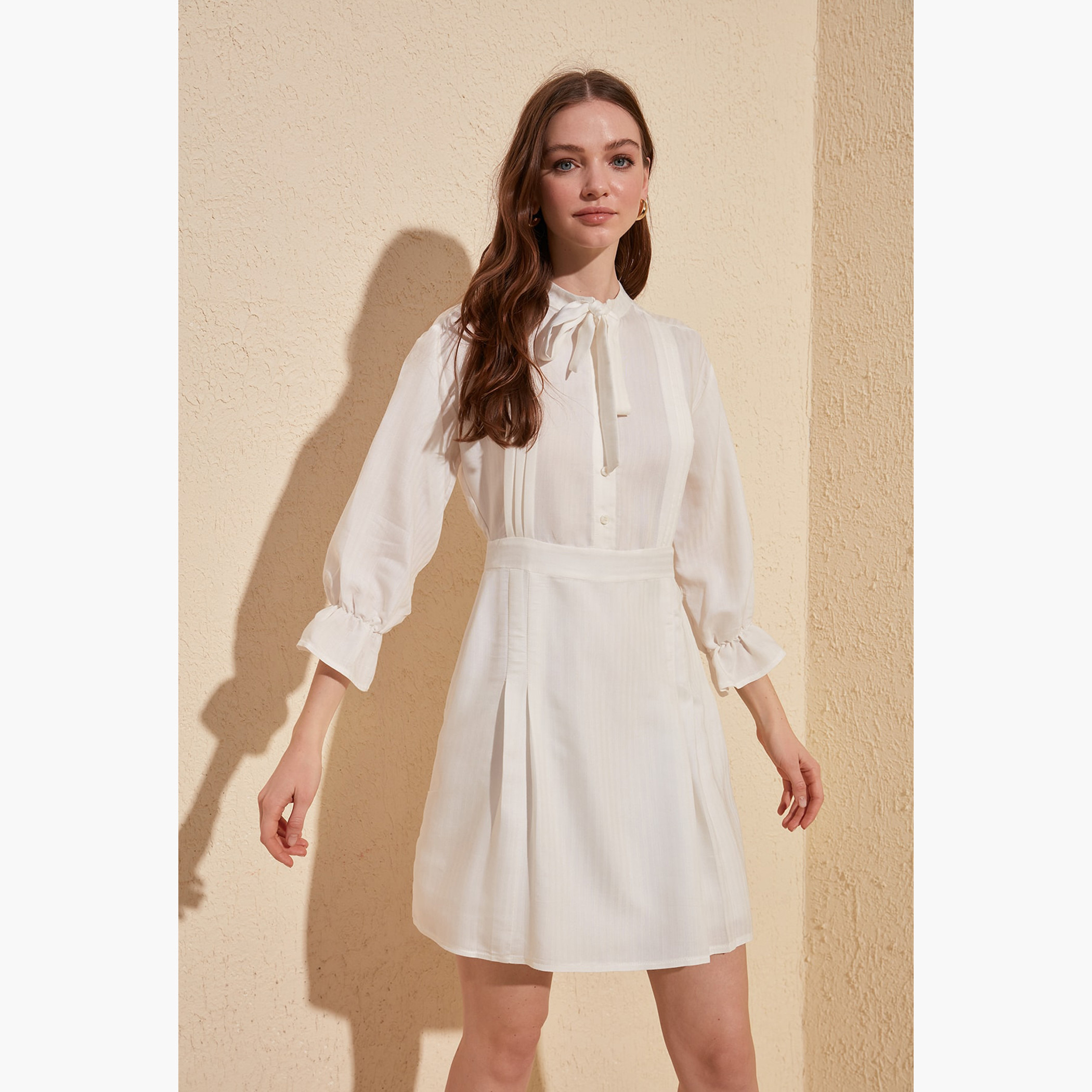 Trendyol Solid Mini A-line Dress with Long Sleeves-women-clothing-dresses-image-3