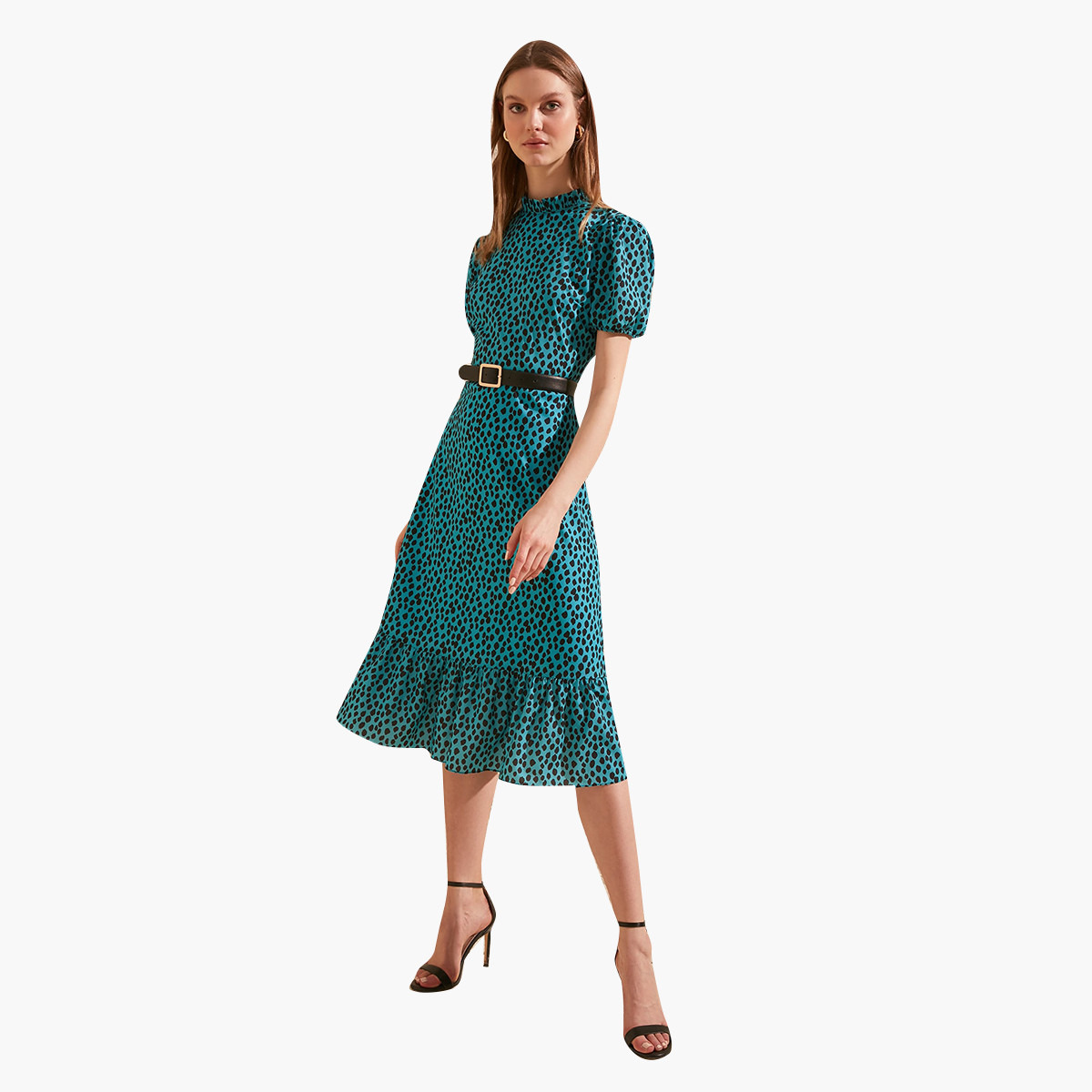 ترينديول أخضر متوسط الطول فستان-women-clothing-dresses-image-2