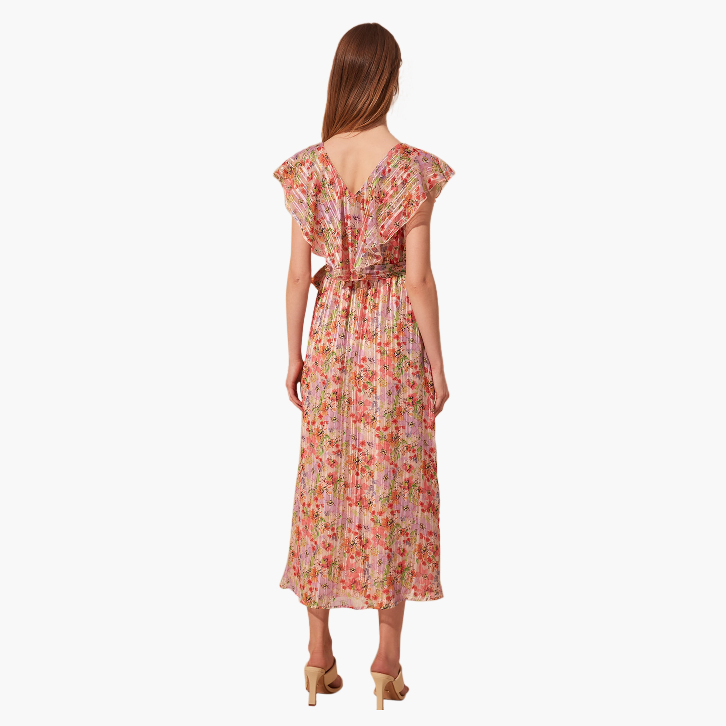 فستان ميدي إيه لاين بطبعات أزهار وأكمام كاب من ترينديول-women-clothing-dresses-image-4