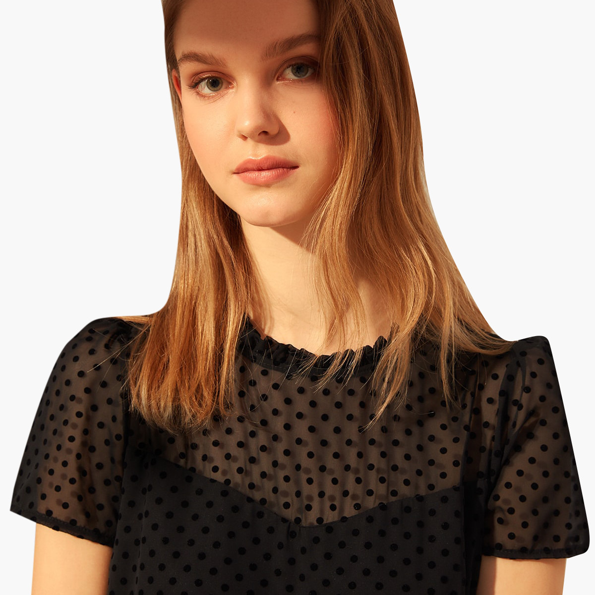 فستان ميدي منقط برقبة كشكش من ترينديول-women-clothing-dresses-image-3