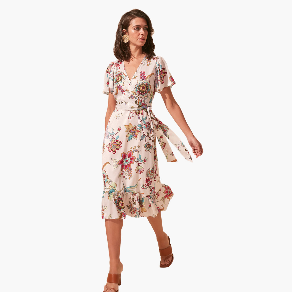 فستان ميدي ملفوف بياقة V وأكمام متسعة وطبعات زهرية من ترينديول-women-clothing-dresses-image-1