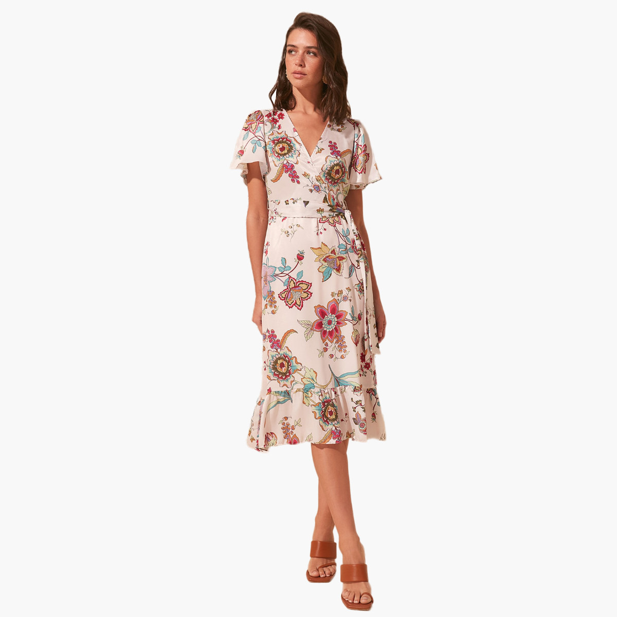 فستان ميدي ملفوف بياقة V وأكمام متسعة وطبعات زهرية من ترينديول-women-clothing-dresses-image-2
