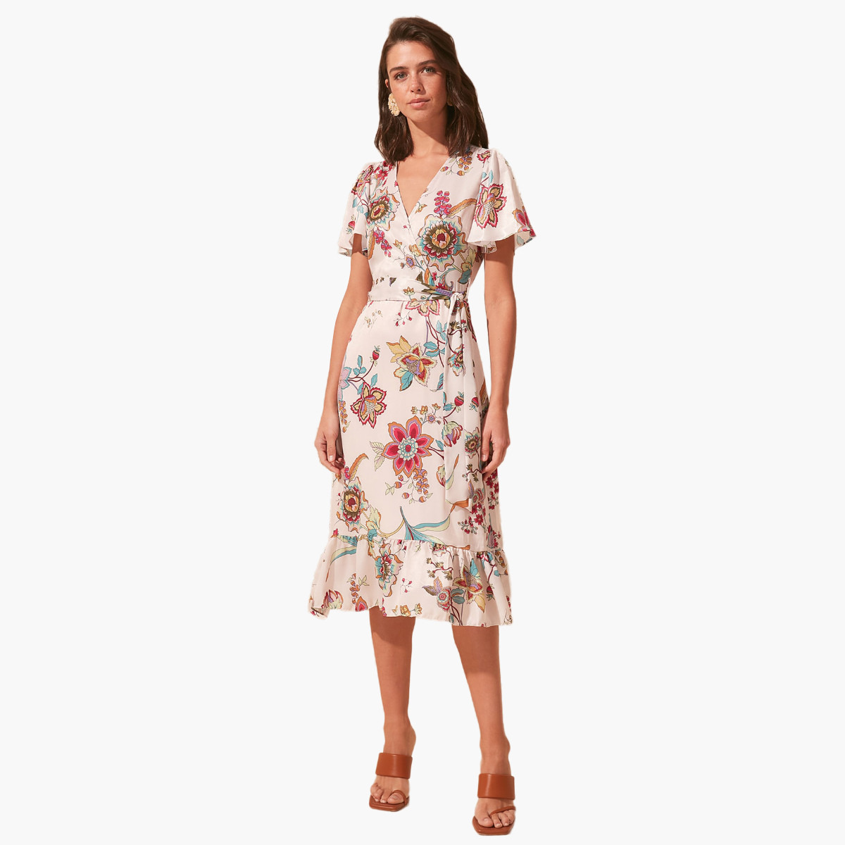 فستان ميدي ملفوف بياقة V وأكمام متسعة وطبعات زهرية من ترينديول-women-clothing-dresses-image-3
