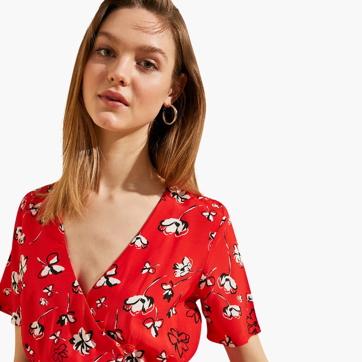 فستان ميني ملفوف بطبعات أزهار وأكمام قصيرة وياقة V من ترينديول-women-clothing-dresses-image-2