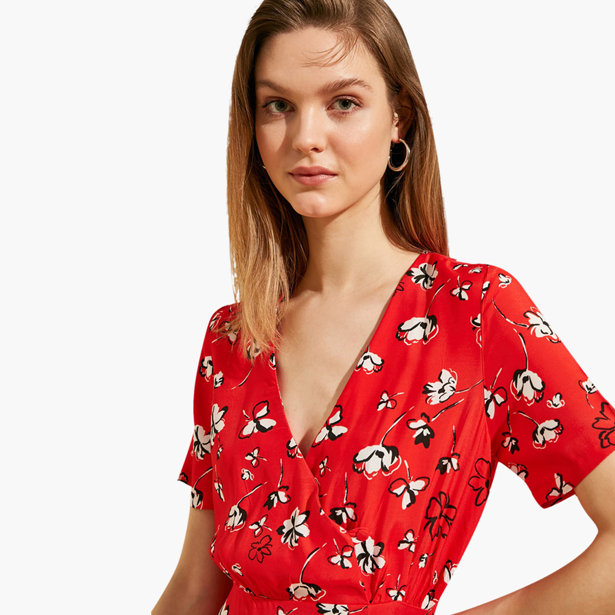 فستان ميني ملفوف بطبعات أزهار وأكمام قصيرة وياقة V من ترينديول-women-clothing-dresses-image-3