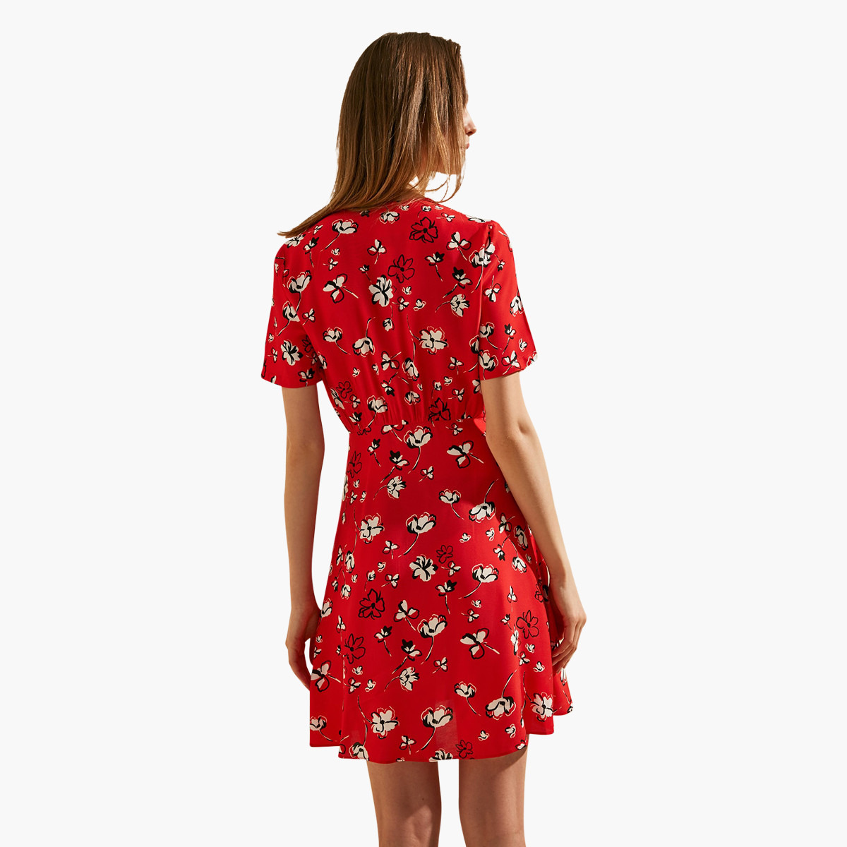 فستان ميني ملفوف بطبعات أزهار وأكمام قصيرة وياقة V من ترينديول-women-clothing-dresses-image-4