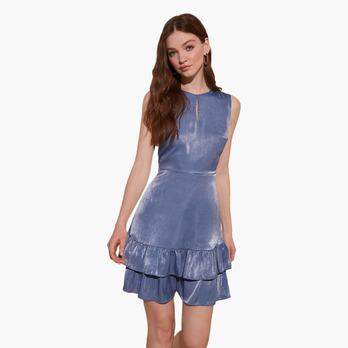 فستان قصير بارز الملمس بدون أكمام بياقة ضيقة من ترينديول-women-clothing-dresses-image-6