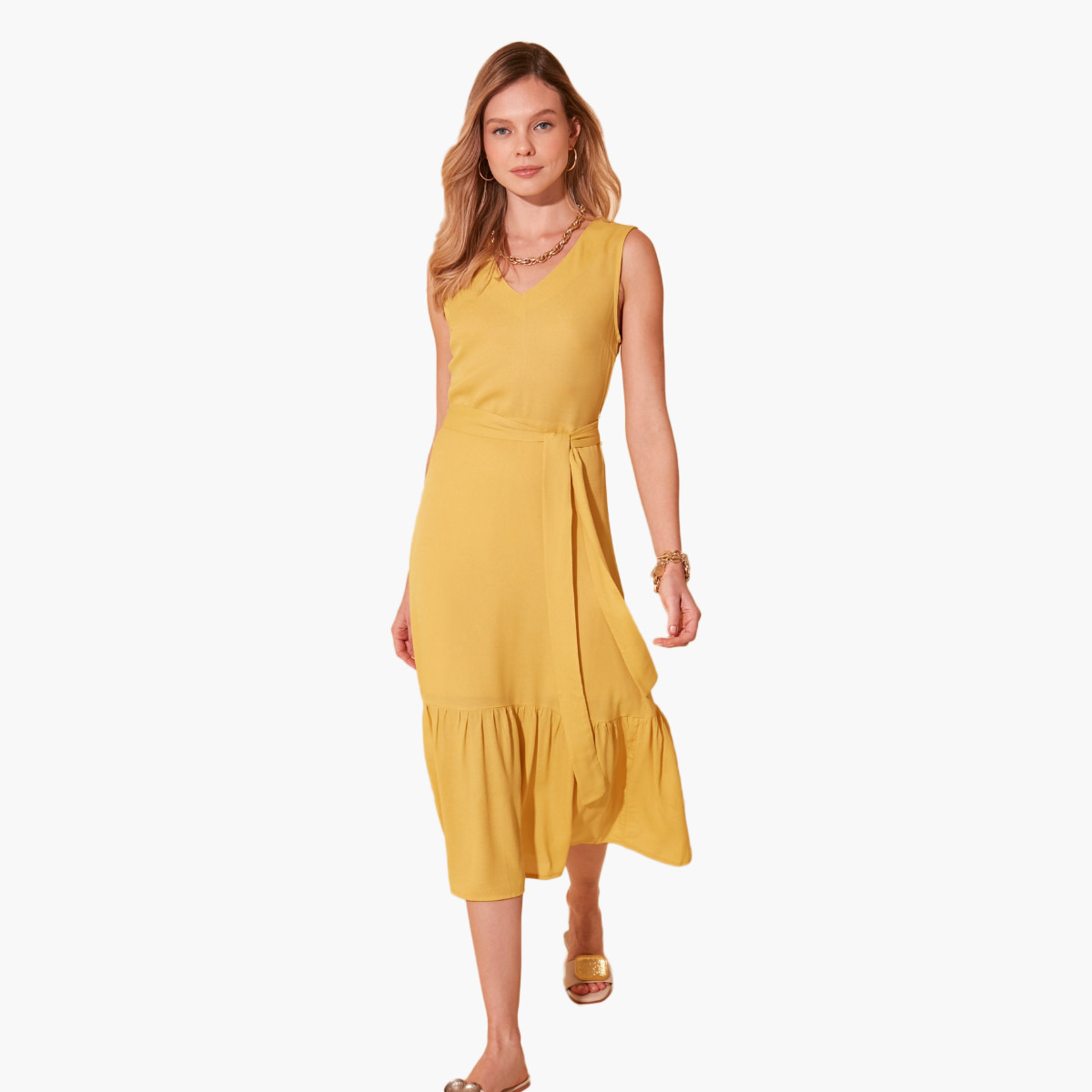 Trendyol Solid A-line Midi Sleeveless Dress with Tie Ups-women-clothing-dresses-image-1