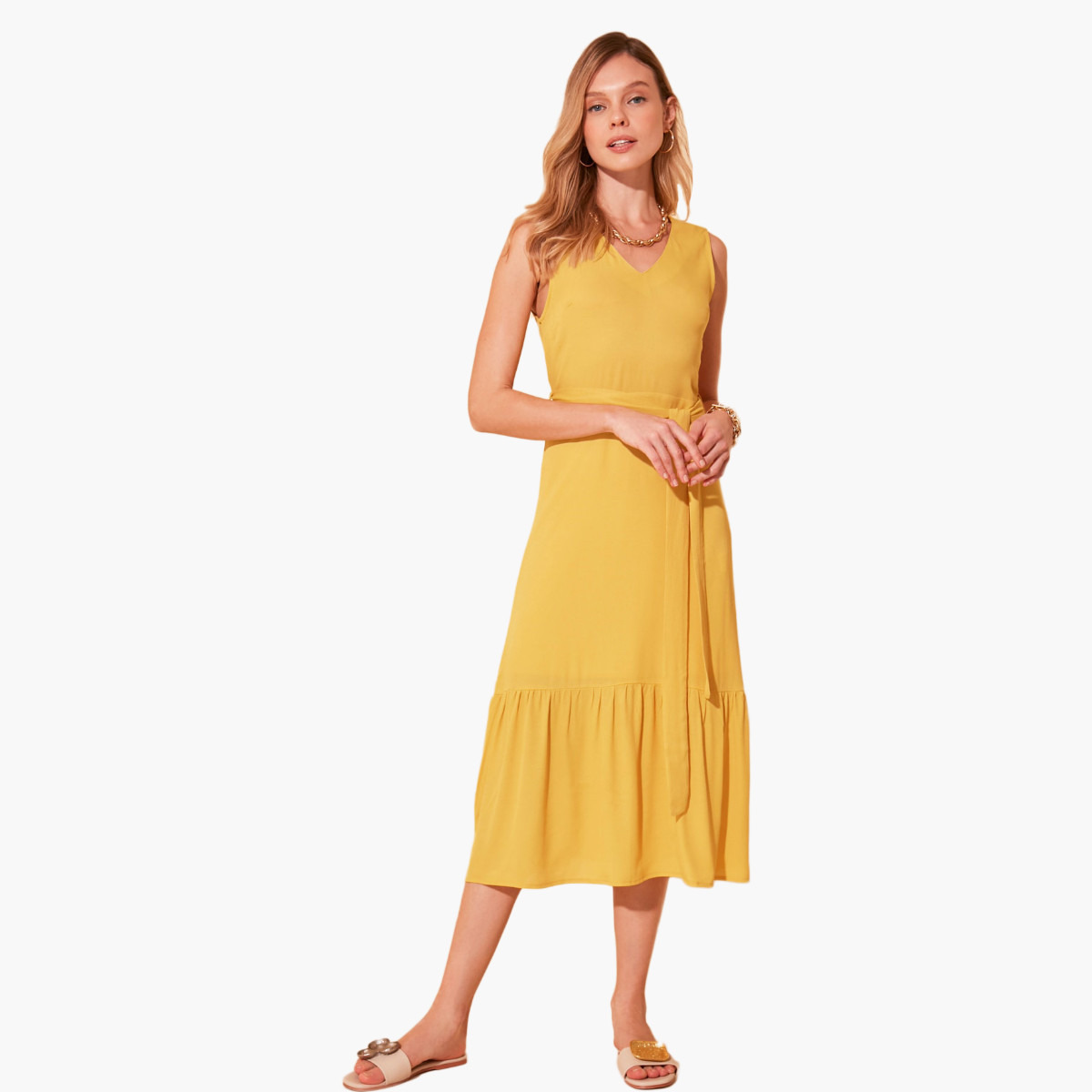 Trendyol Solid A-line Midi Sleeveless Dress with Tie Ups-women-clothing-dresses-image-2