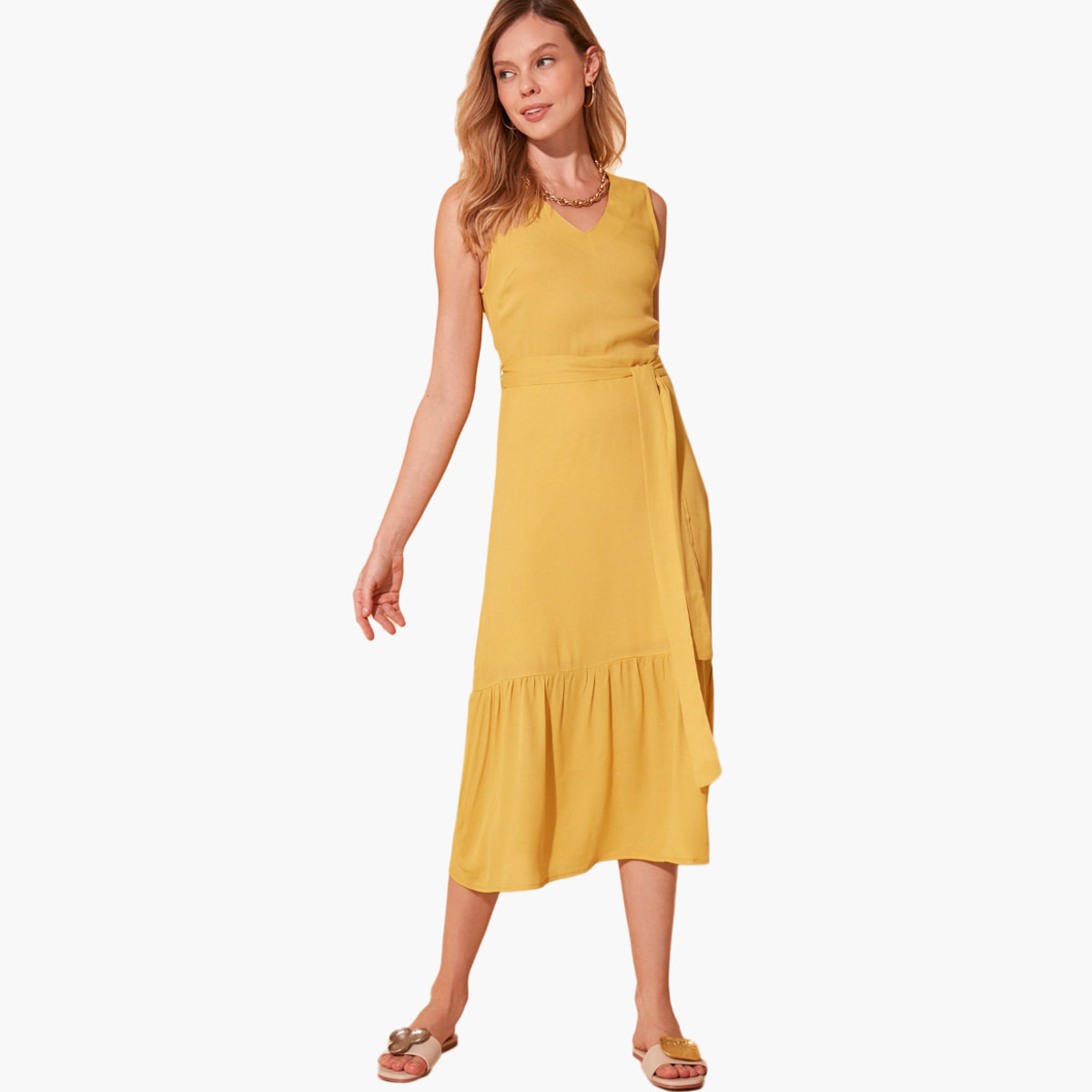 Trendyol Solid A-line Midi Sleeveless Dress with Tie Ups-women-clothing-dresses-image-3