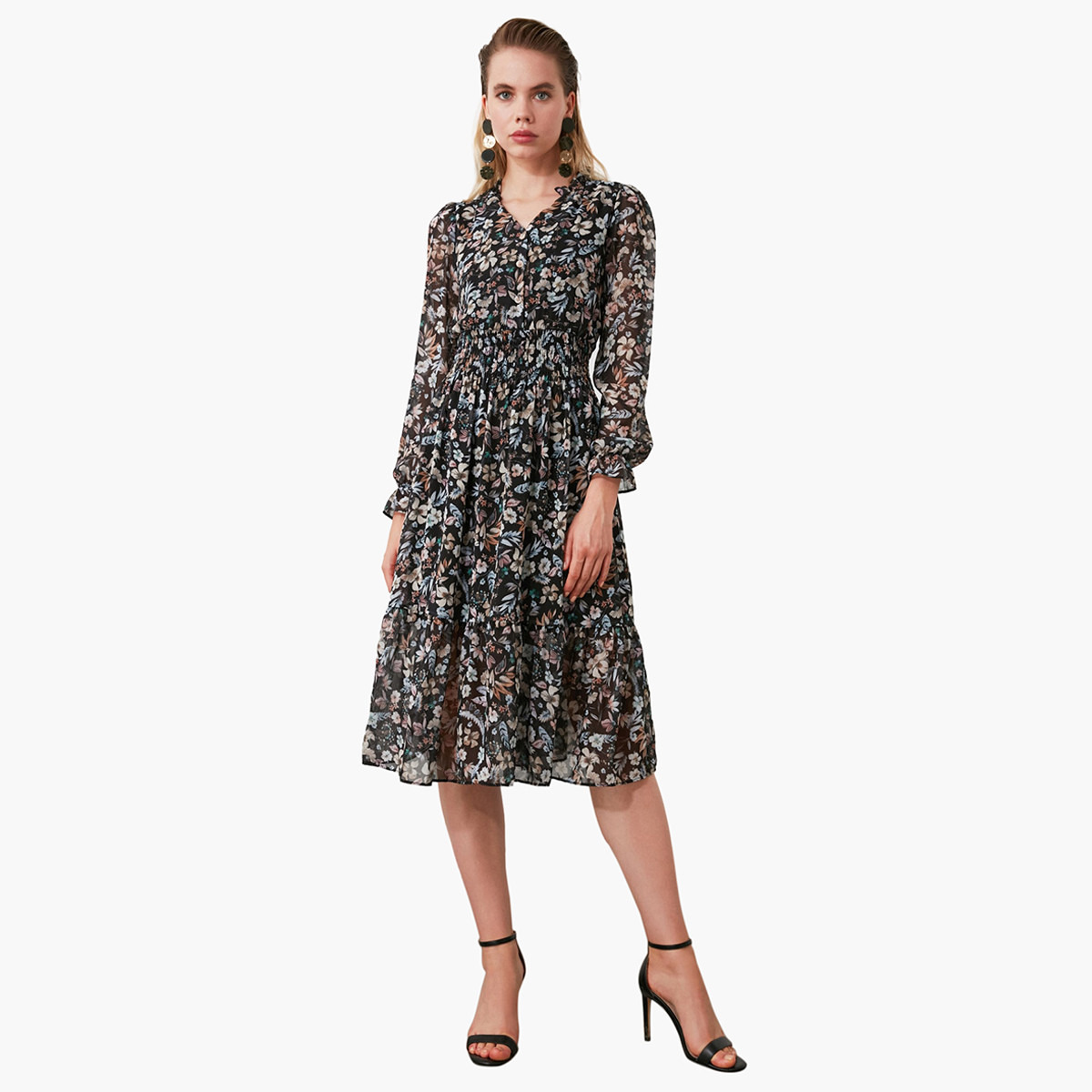 فستان إيه لاين ميدي بياقة v وطبعات أزهار من ترينديول-women-clothing-dresses-image-3