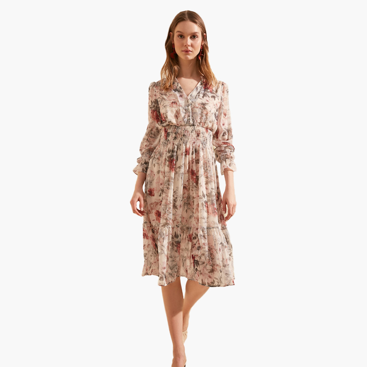فستان ميدي إيه لاين بأكمام طويلة وطبعات أزهارمن ترينديول-women-clothing-dresses-image-2