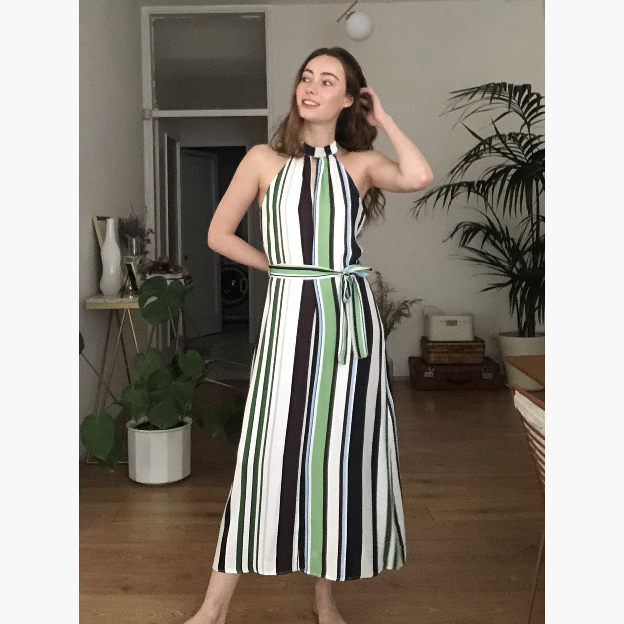 Trendyol Striped Midi A-line Sleeveless Dress with Belted Waist-women-clothing-dresses-image-1