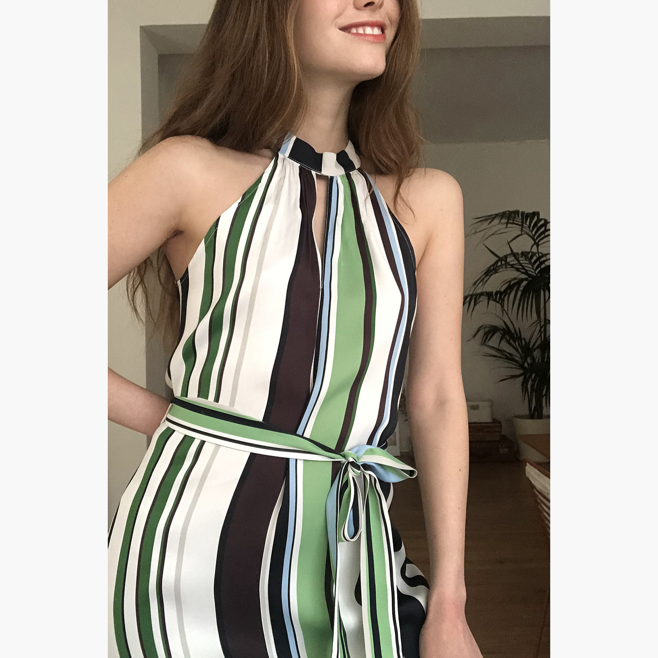 Trendyol Striped Midi A-line Sleeveless Dress with Belted Waist-women-clothing-dresses-image-2