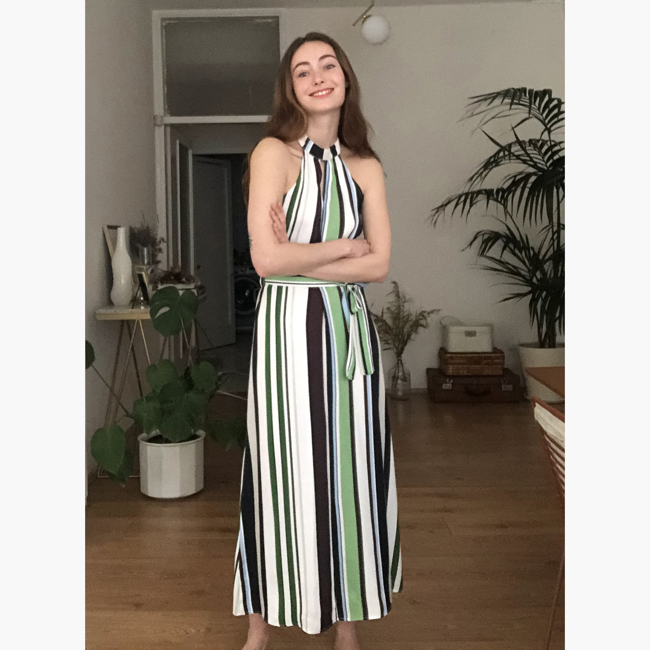 Trendyol Striped Midi A-line Sleeveless Dress with Belted Waist-women-clothing-dresses-image-3