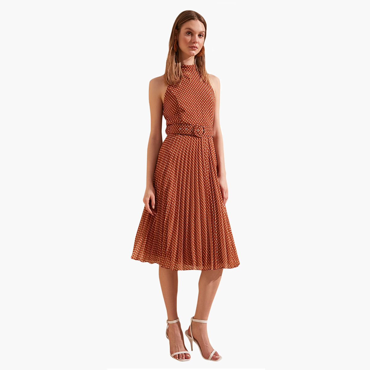 Trendyol Polka Dotted Midi A-line Sleeveless Dress with Halter Neck-women-clothing-dresses-image-1