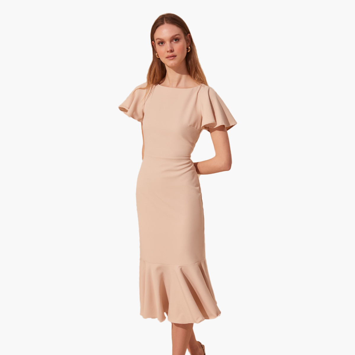 فستان سادة ميدي بقصة ضيقة وأكمام طويلة من ترينديول-women-clothing-dresses-image-10