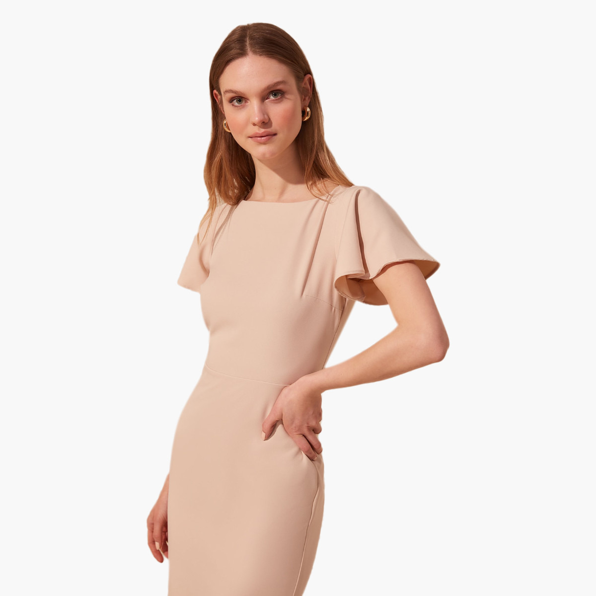 فستان سادة ميدي بقصة ضيقة وأكمام طويلة من ترينديول-women-clothing-dresses-image-11