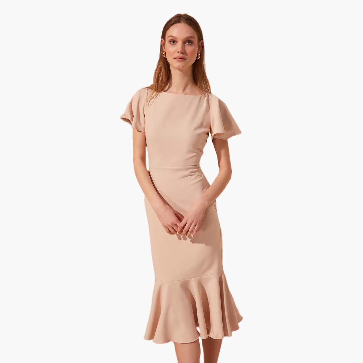 فستان سادة ميدي بقصة ضيقة وأكمام طويلة من ترينديول-women-clothing-dresses-image-12
