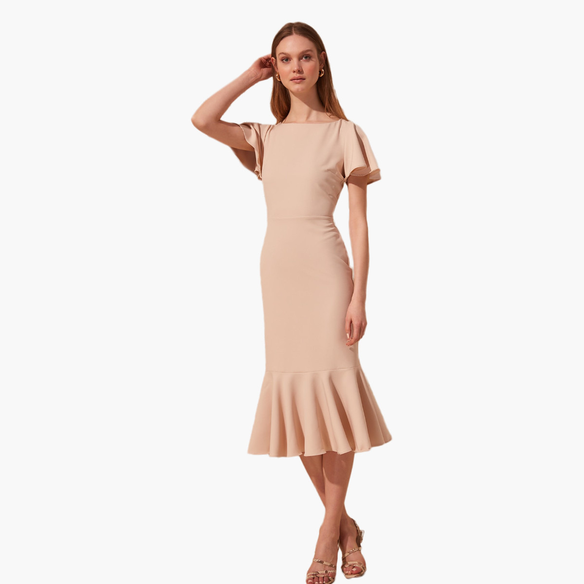 فستان سادة ميدي بقصة ضيقة وأكمام طويلة من ترينديول-women-clothing-dresses-image-13
