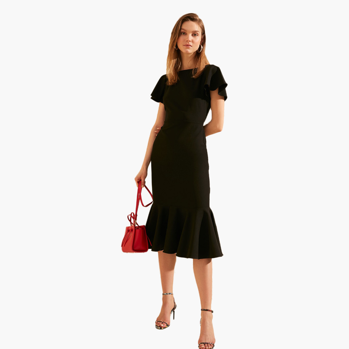 Trendyol Solid Bodycon Midi Dress with Flared Sleeves-women-clothing-dresses-image-1