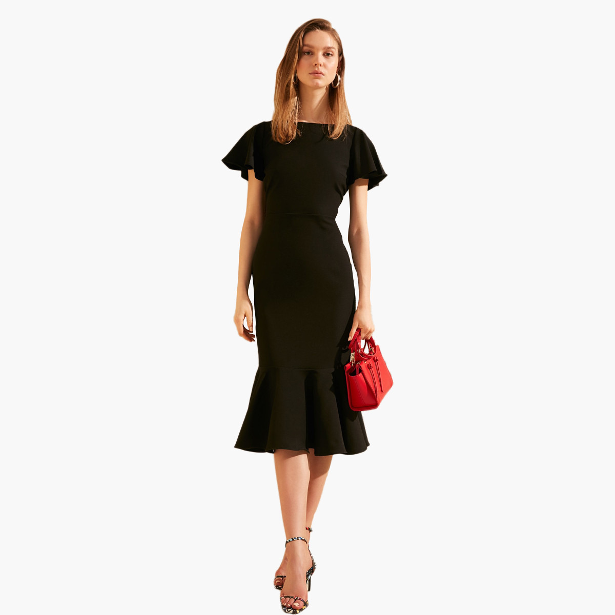 فستان سادة ميدي بقصة ضيقة وأكمام طويلة من ترينديول-women-clothing-dresses-image-2