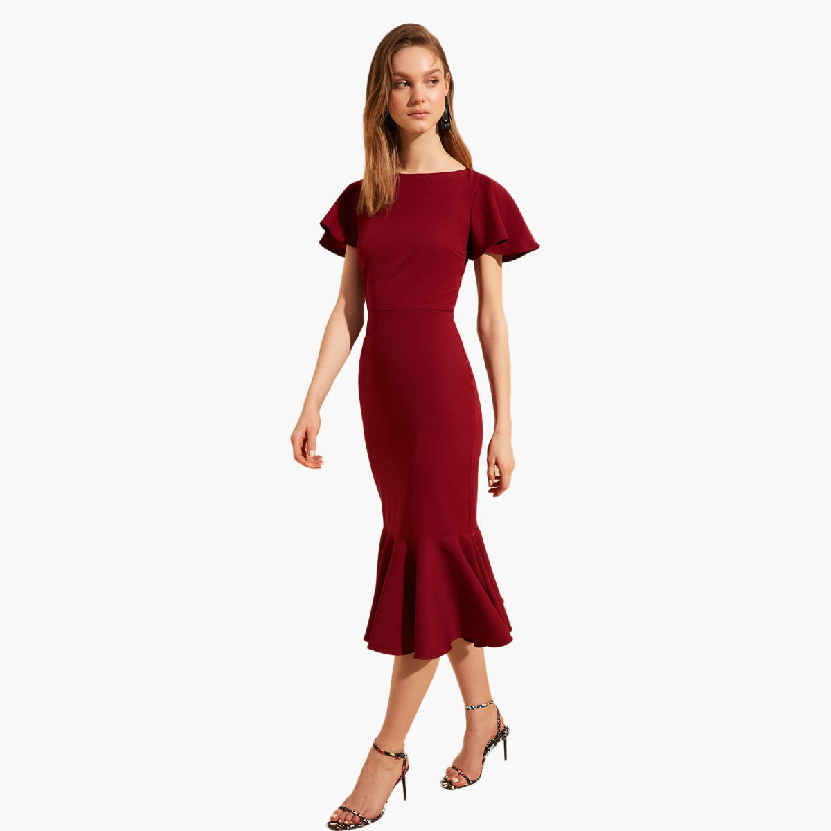 فستان سادة ميدي بقصة ضيقة وأكمام طويلة من ترينديول-women-clothing-dresses-image-6